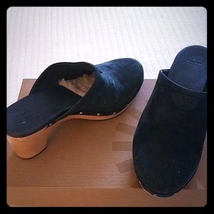 Black suede Ugg clogs